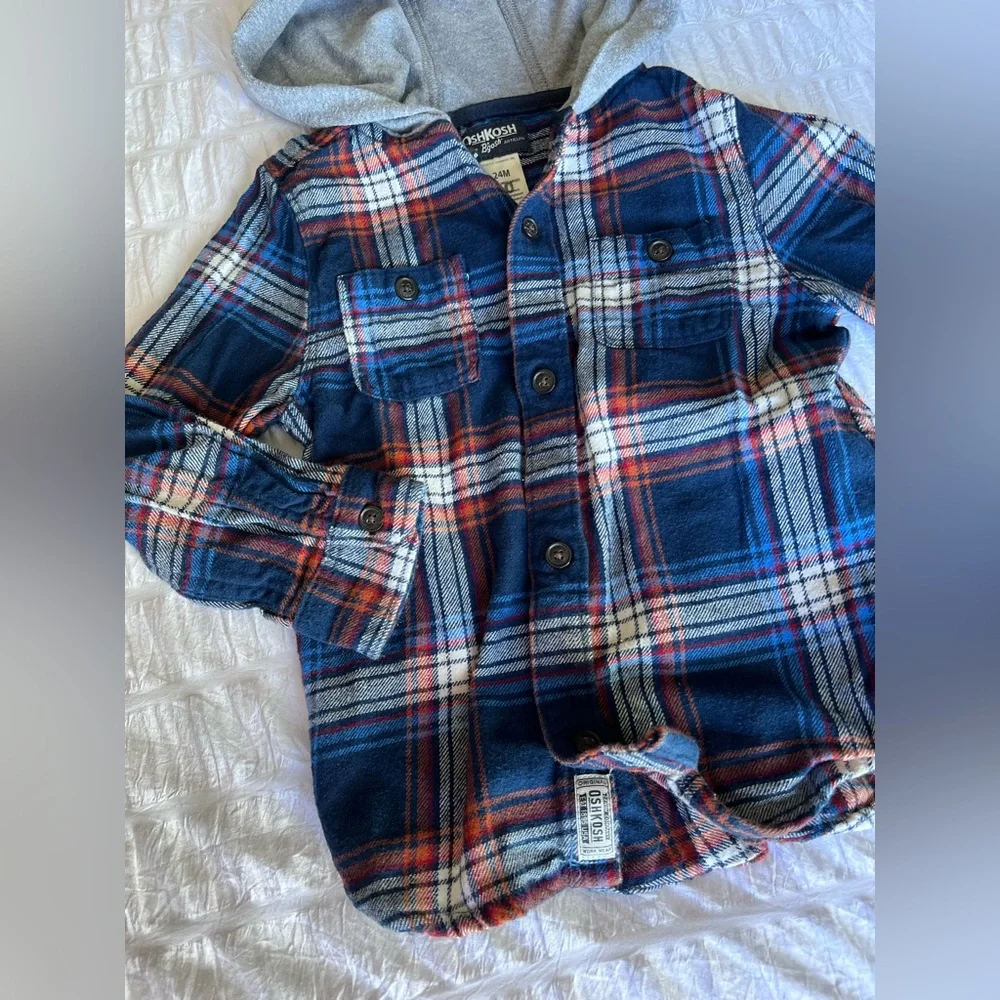 OshKosh B'gosh Hooded Boys Plaid Button Down